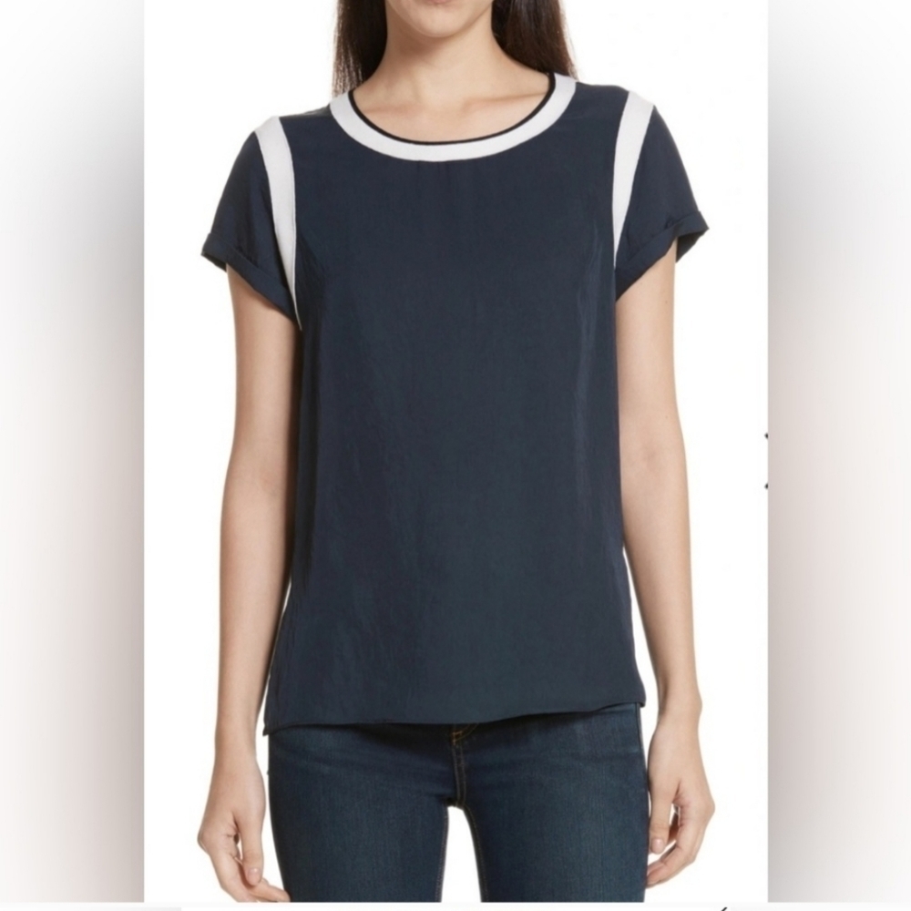 Rag & Bone Black Short Sleeve Magda Top with White Edging Accents size S